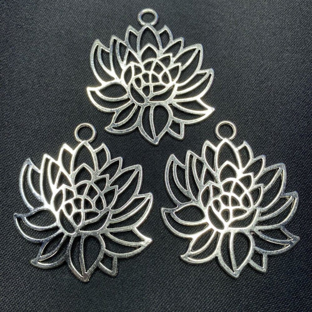 Lotus Flower Pendant, Antique Silver, Large 48 x 42mm